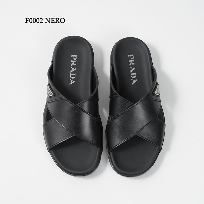 PRADA Leather Criss-Cross Slide Sandals