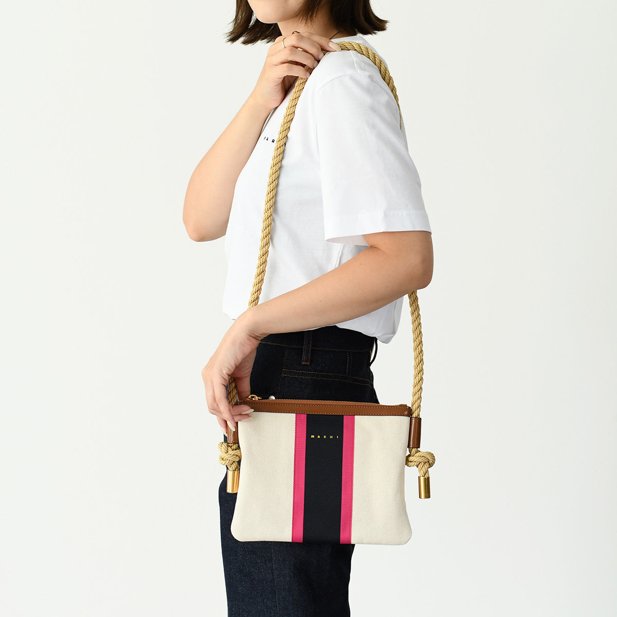 MARNI ストライプキャンバスショルダーバッグ