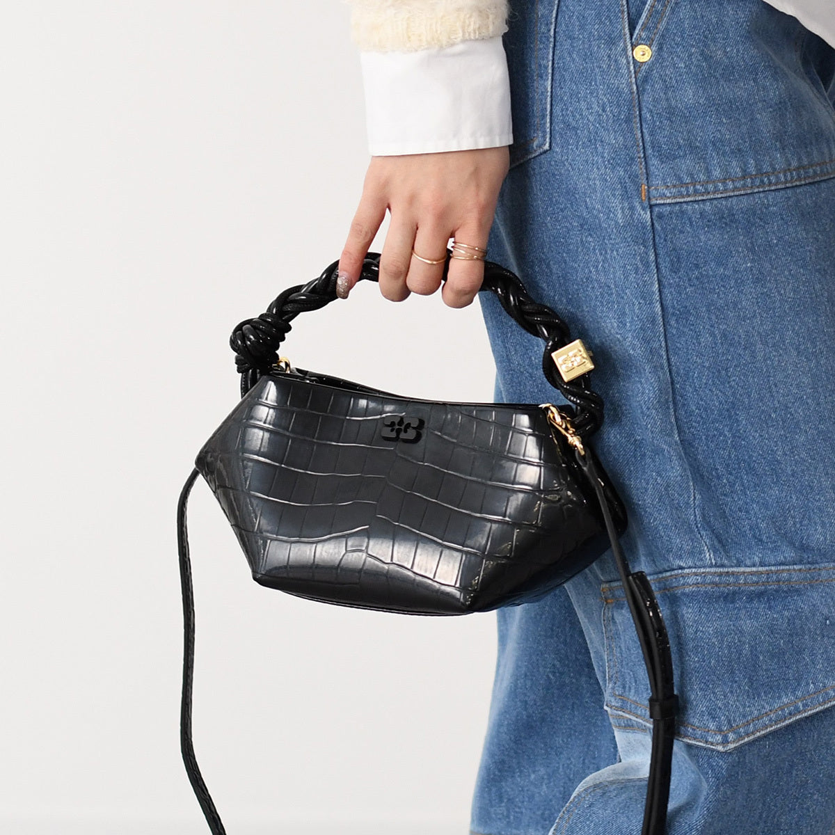 GANNI CROCO PATENT MINI BOU BAG