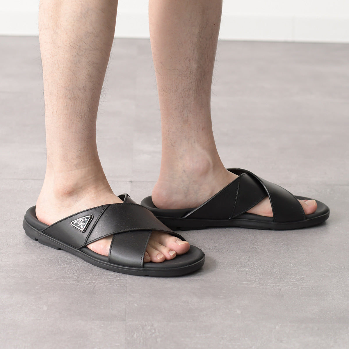 PRADA Leather Criss-Cross Slide Sandals