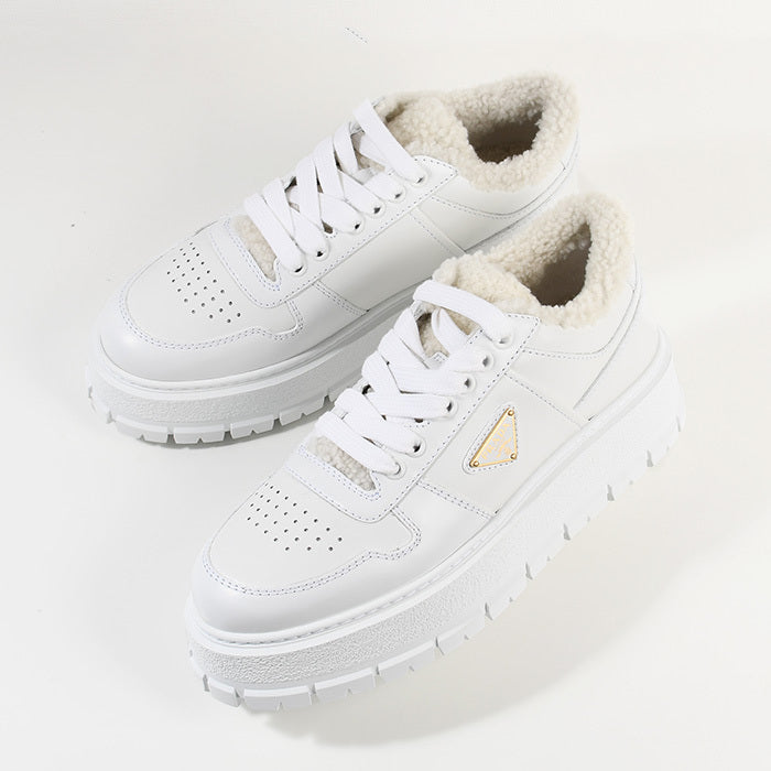PRADA レザーxシアリング スニーカー