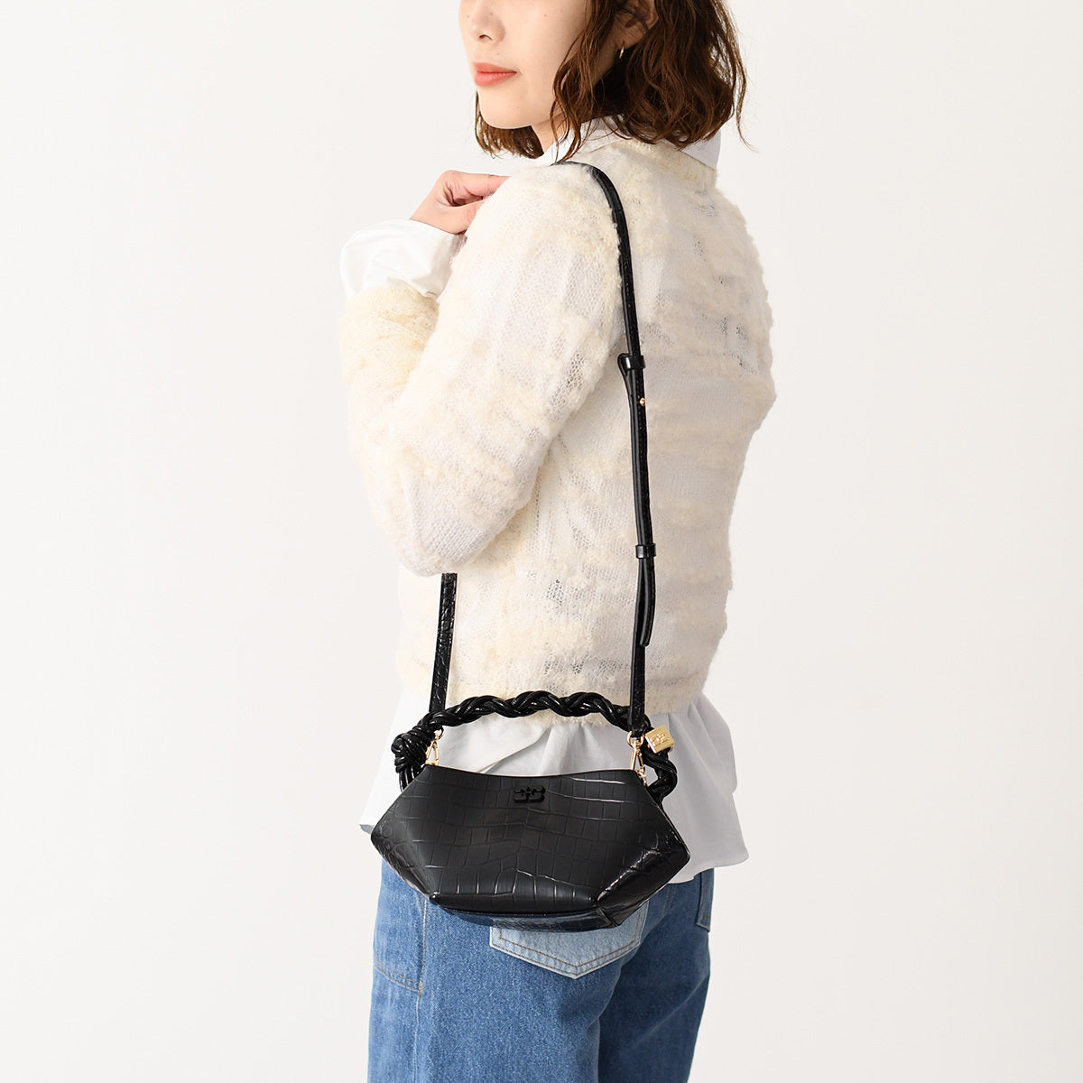 GANNI CROCO PATENT MINI BOU BAG