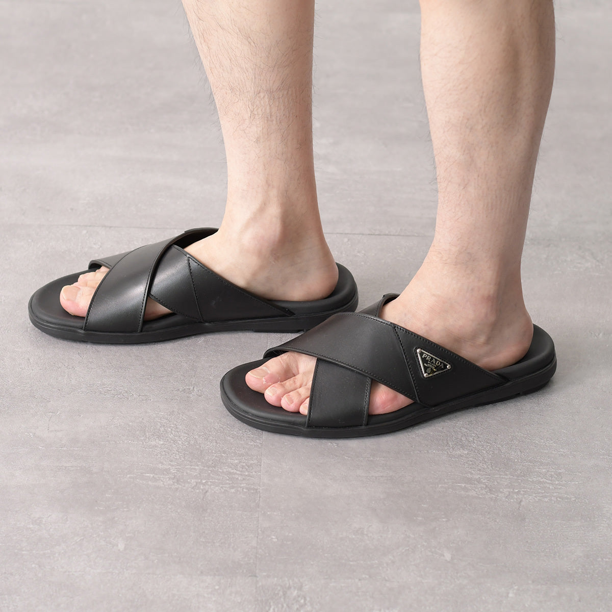 PRADA Leather Criss-Cross Slide Sandals