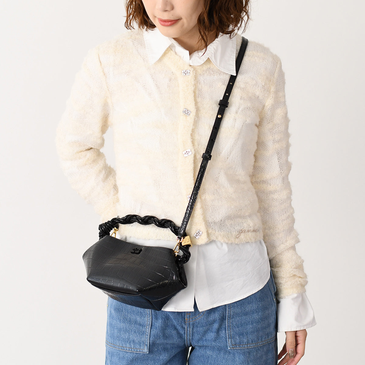 GANNI CROCO PATENT MINI BOU BAG