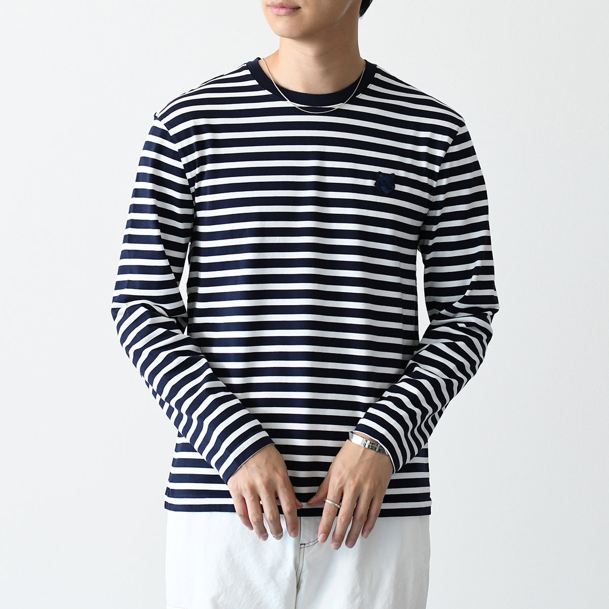 MAISON KITSUNE フォックスヘッド ストライプ ロングスリーブ Tシャツ