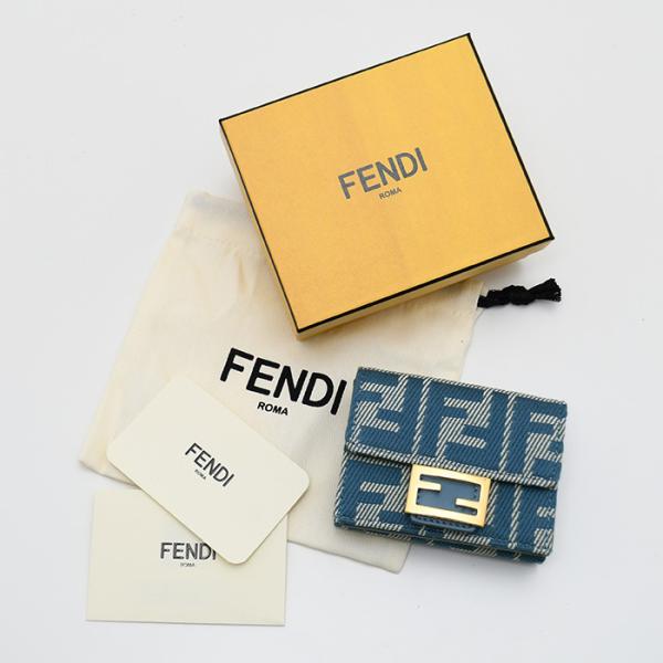 FENDI Baguette Micro Tri-fold Wallet in Blue Denim FF Jacquard