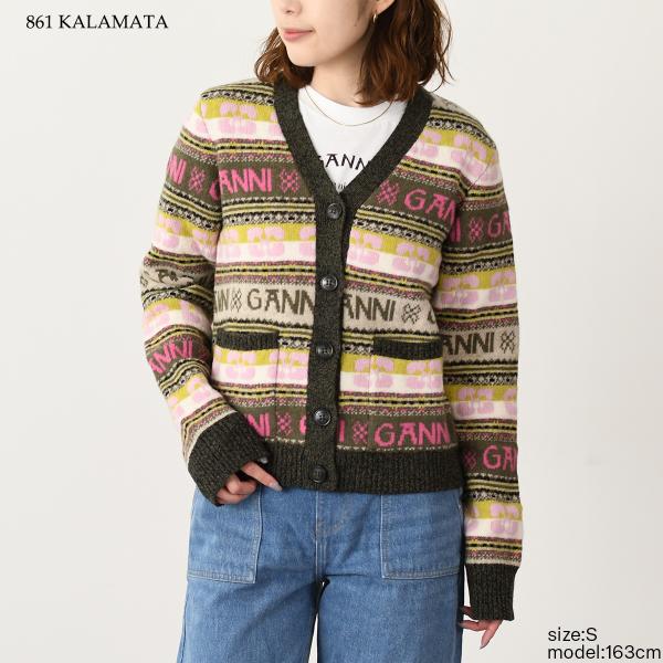 GANNI ロゴウールミックスカーディガン