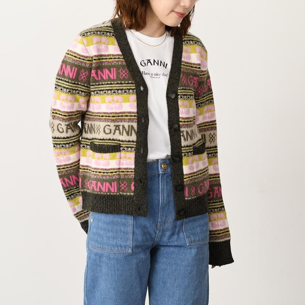 GANNI ロゴウールミックスカーディガン