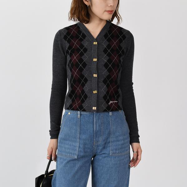 GANNI ARGYLE KNIT CARDIGAN