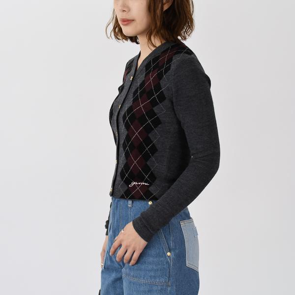 GANNI ARGYLE KNIT CARDIGAN