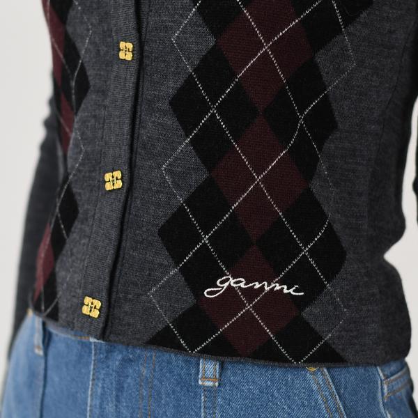 GANNI ARGYLE KNIT CARDIGAN