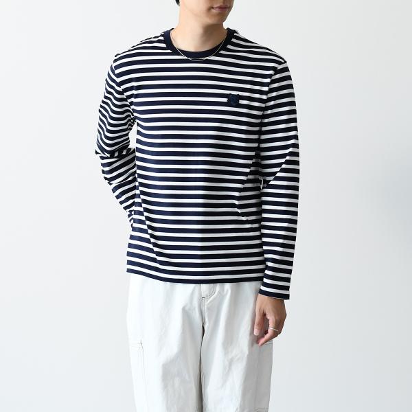 MAISON KITSUNE フォックスヘッド ストライプ ロングスリーブ Tシャツ