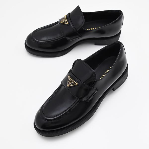 プラダPRADA ローファー　ブラック　サイズ7 1/2 イタリア製 PRADA プラダ ブラッシュドレザー ローファー – FELICE
