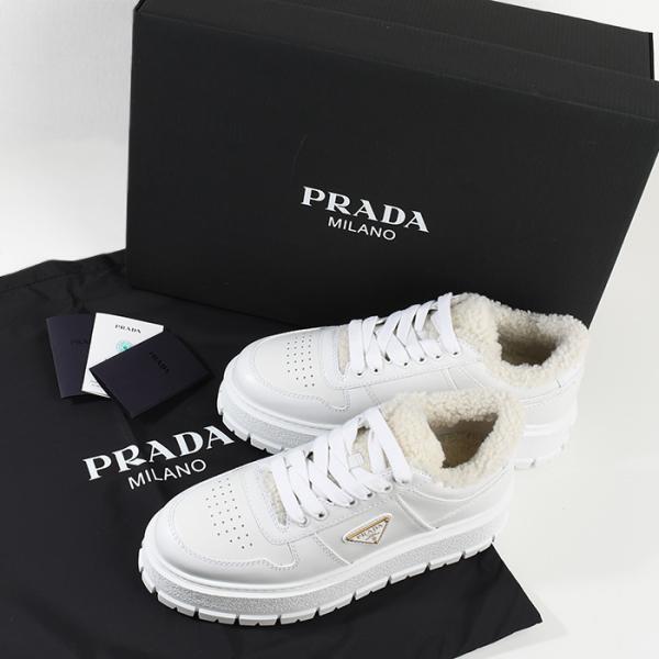 PRADA レザーxシアリング スニーカー