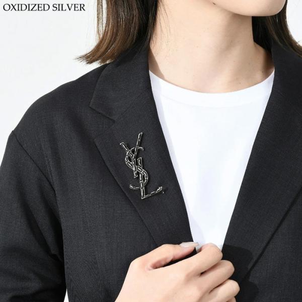 SAINT LAURENT オピウムYSLクロコ型押しブローチ
