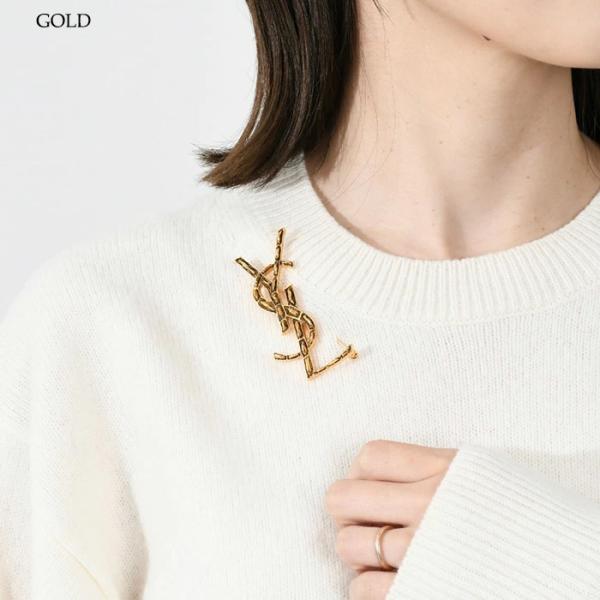 SAINT LAURENT オピウムYSLクロコ型押しブローチ