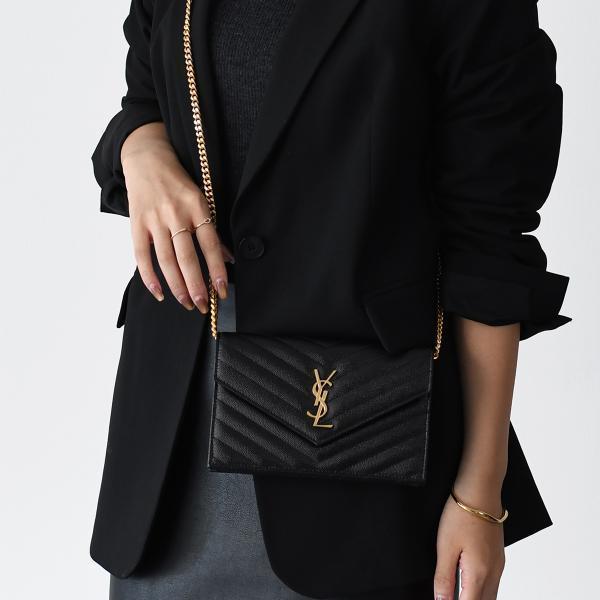 SAINT LAURENT カサンドラ エンベロープ チェーンウォレット（グレイン