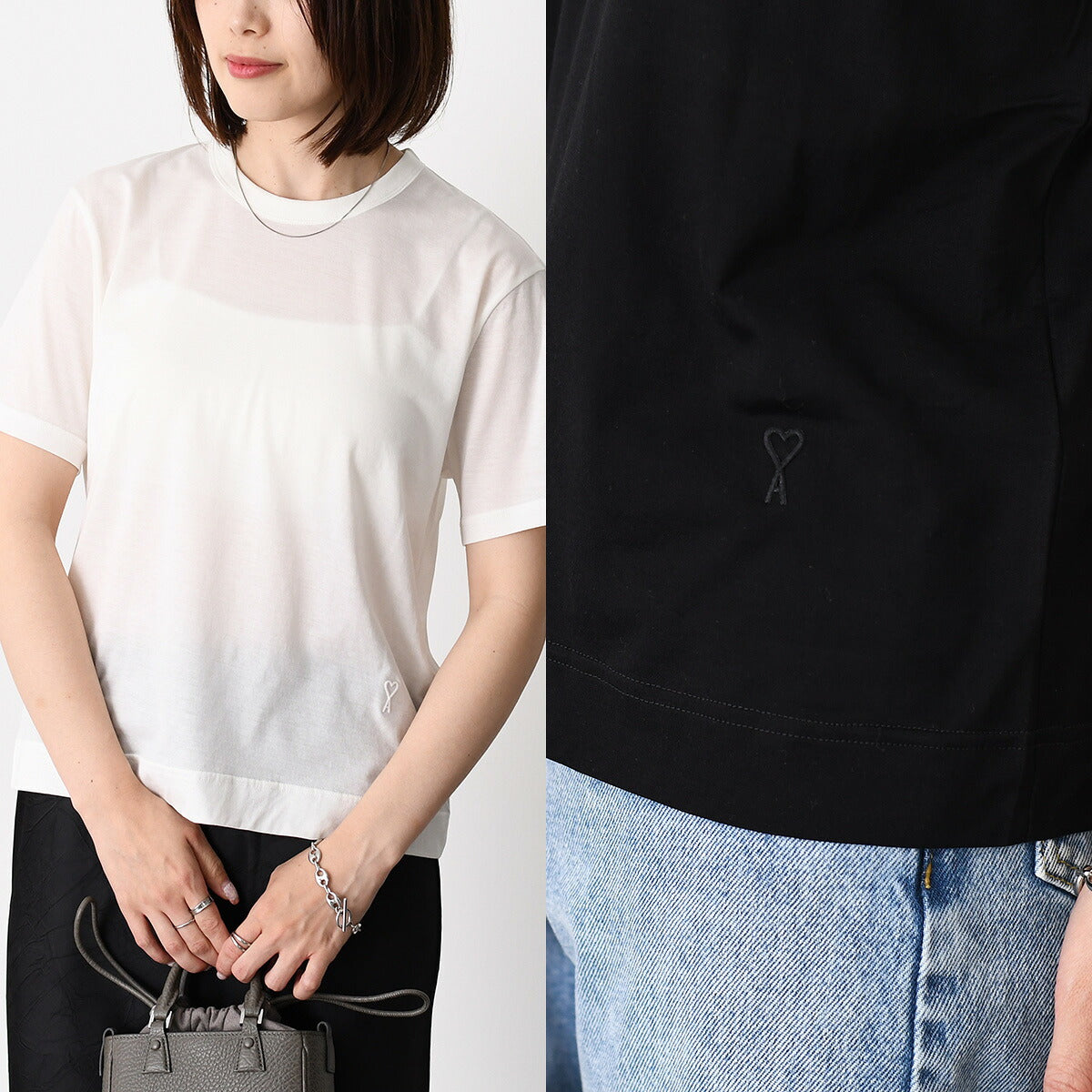 AMI PARIS Ami De Coeur シルケット加工ジャージー ショートスリーブ Tシャツ