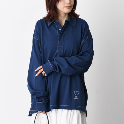 AMI PARIS Ami De Coeur コットンジャージー ロングスリーブ ポロシャツ