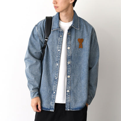 AMI PARIS Ami De Coeur ウォッシュドデニム オーバーシャツ