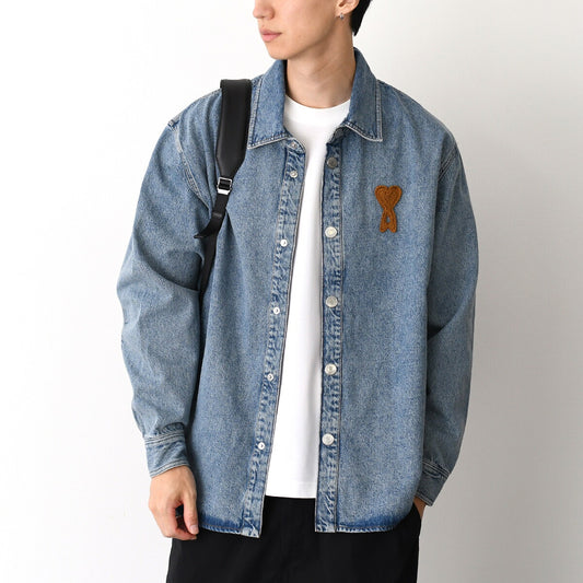 AMI PARIS Ami De Coeur ウォッシュドデニム オーバーシャツ