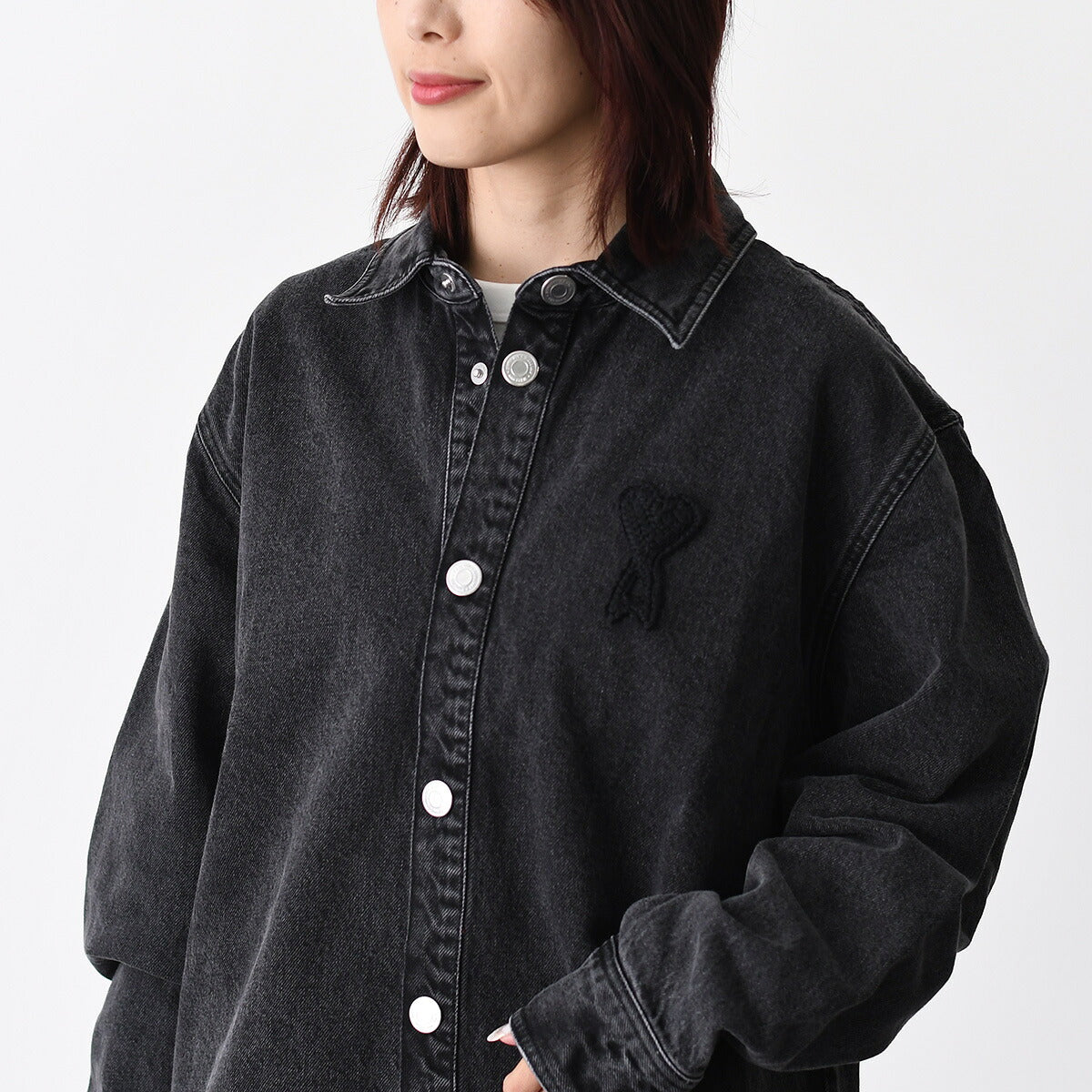 AMI PARIS Ami De Coeur ユーズドブラックドデニム オーバーシャツ