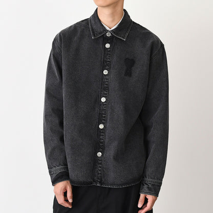 AMI PARIS Ami De Coeur ユーズドブラックドデニム オーバーシャツ