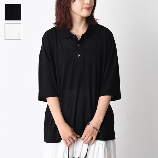 AMI PARIS Ami De Coeur シルケット加工ジャージー 七分袖ポロシャツ