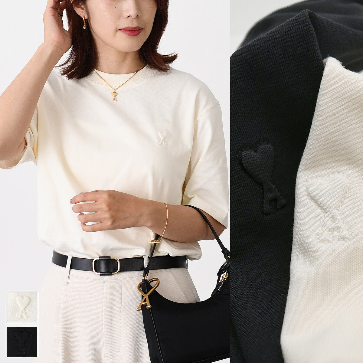 AMI PARIS AMI DE COEUR Ami de Coeur ヘビーコットンジャージー エンボス Tシャツ ボクシーフィット