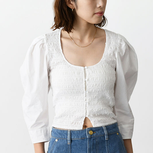 GANNI Cotton poplin smoke blouse 