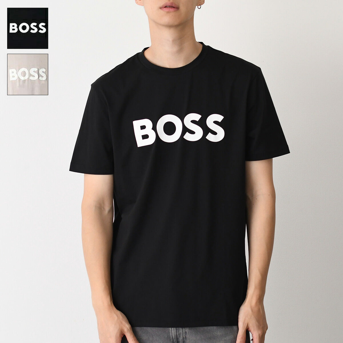 HUGO BOSS コットンジャージー Tシャツ ラバープリントロゴ付き