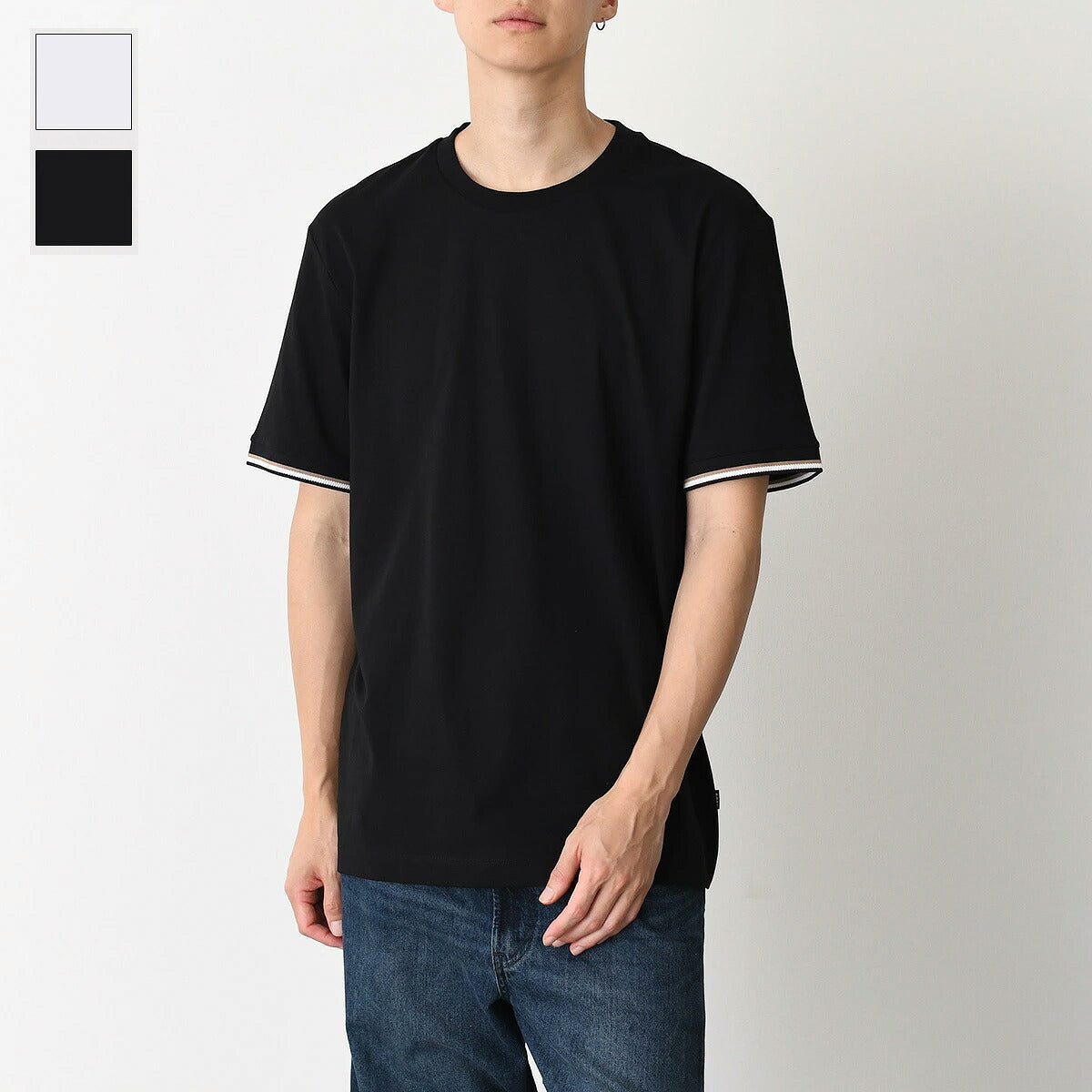 HUGO BOSS コットンジャージー Tシャツ シグネチャーストライプカフ