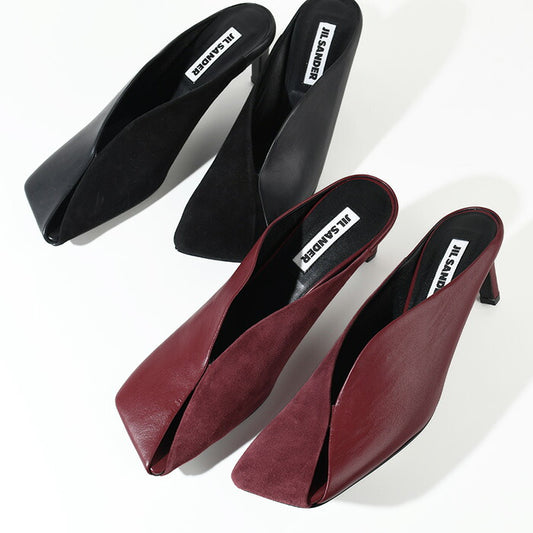 JILSANDER 가죽 스퀘어 투 하이힐 뮬 