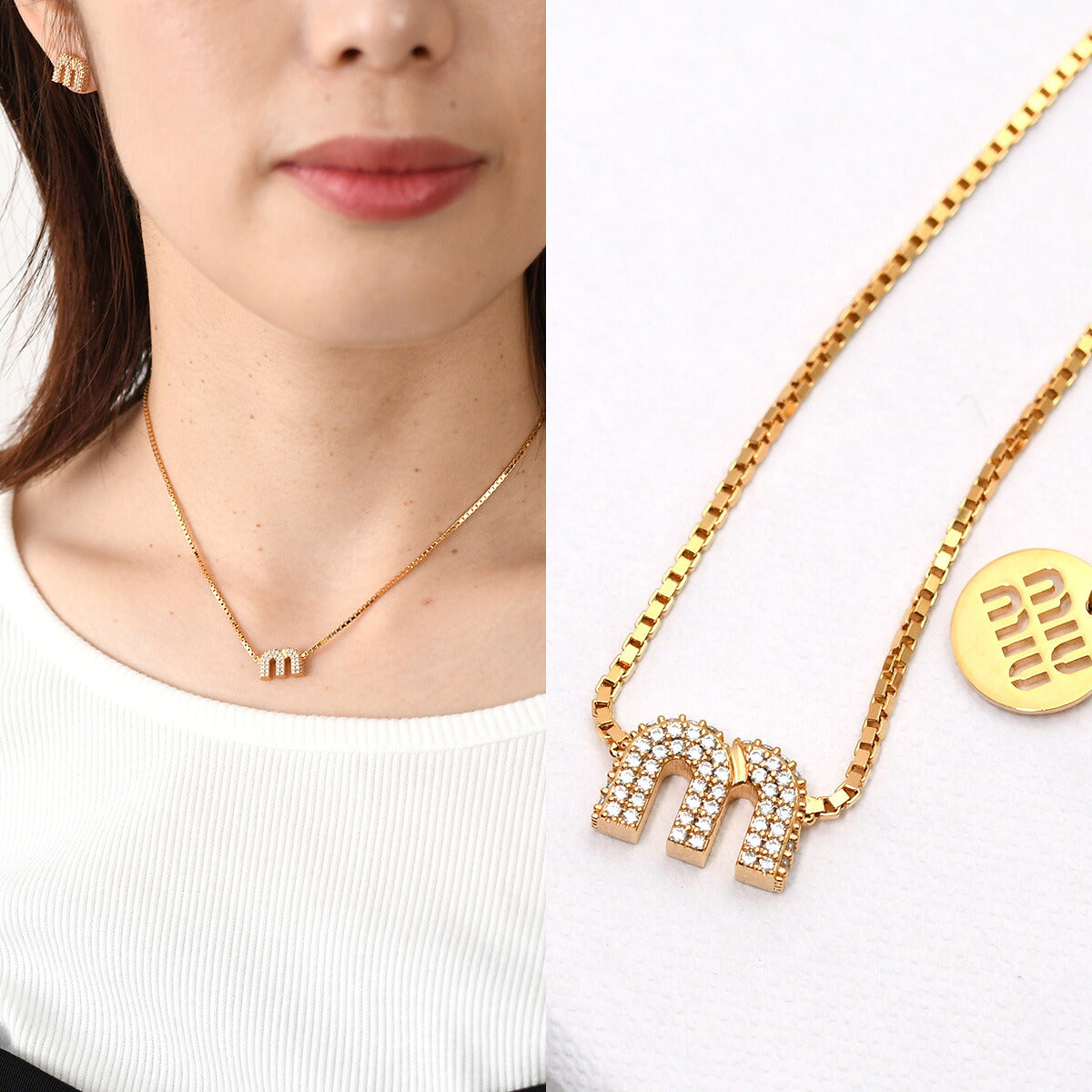 MIU MIU クリスタル付 メタル ネックレス