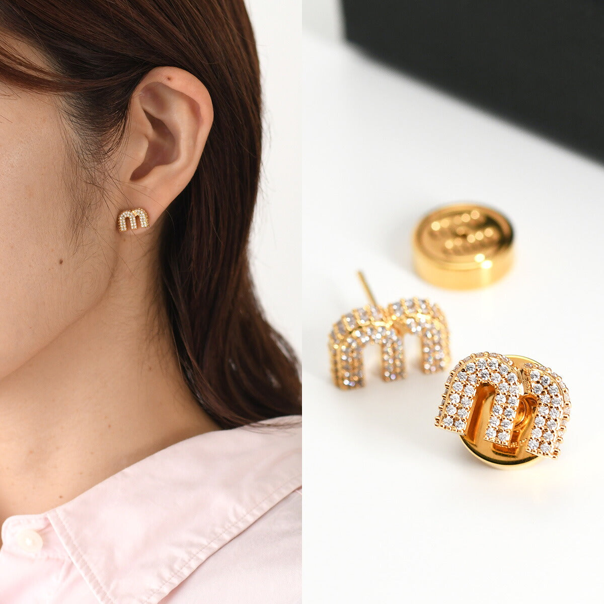 MIU MIU クリスタル付 メタル ピアス