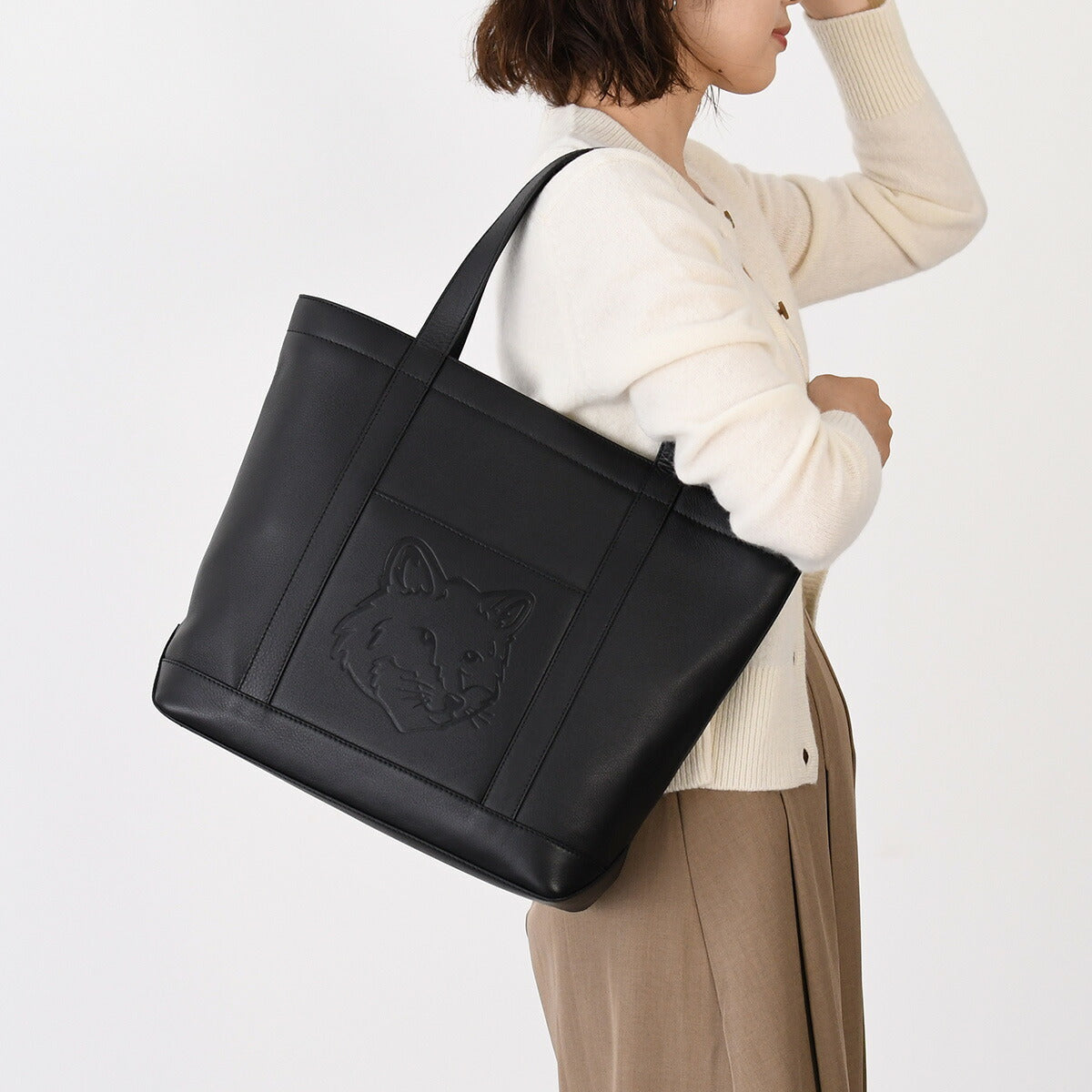 MAISON KITSUNE Fox Head Leather Medium Tote 