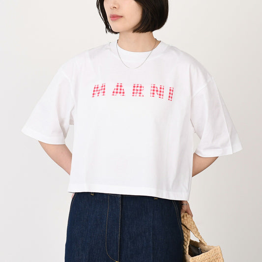 MARNI T-shirt in jersey cotton with checked Marni logo 