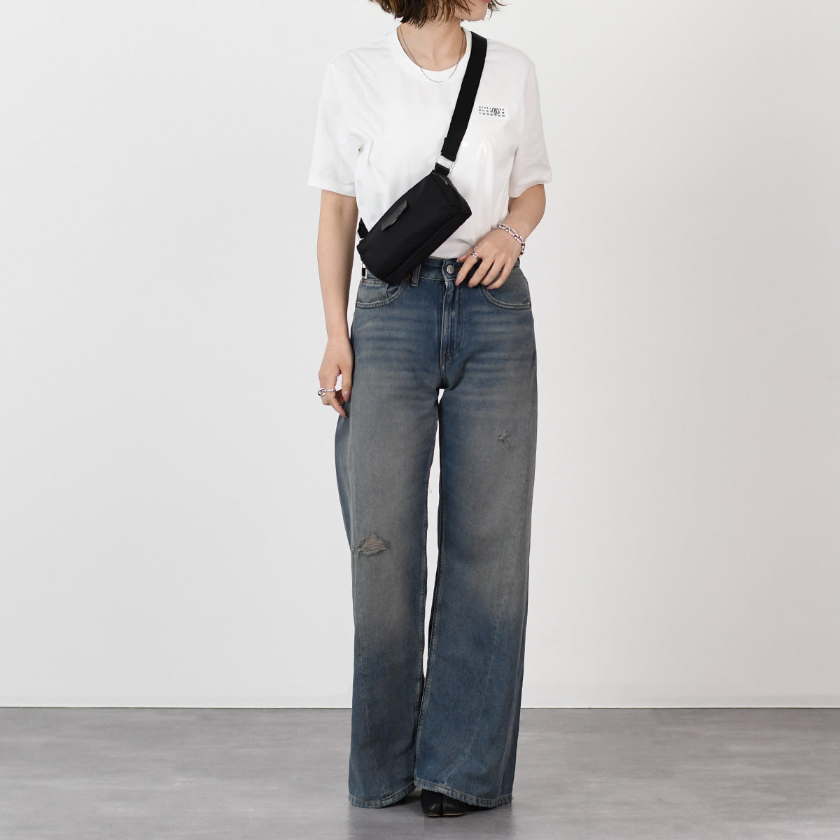MM6 distressed wide jeans 
