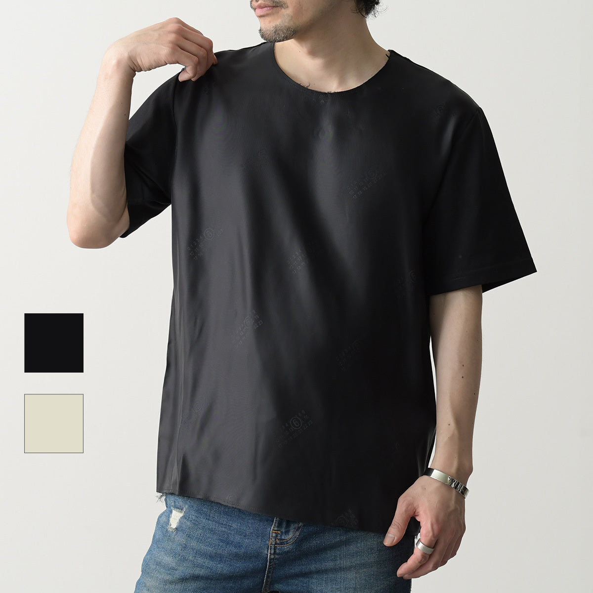MM6 ナンバーロゴプリント サテン Tシャツ