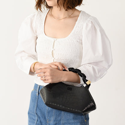 GANNI CROCO PATENT BOU BAG 