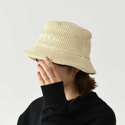 MARNI ラフィア調 バケットハットロゴ刺しゅう入り