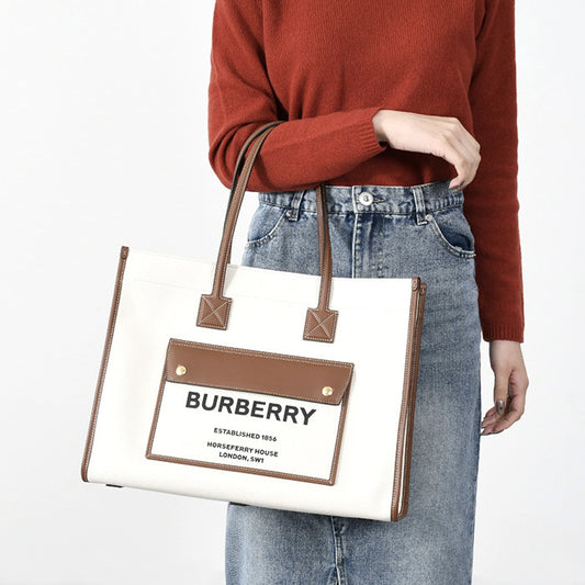 BURBERRY ツートン キャンバス＆レザー ミディアム フレヤトート