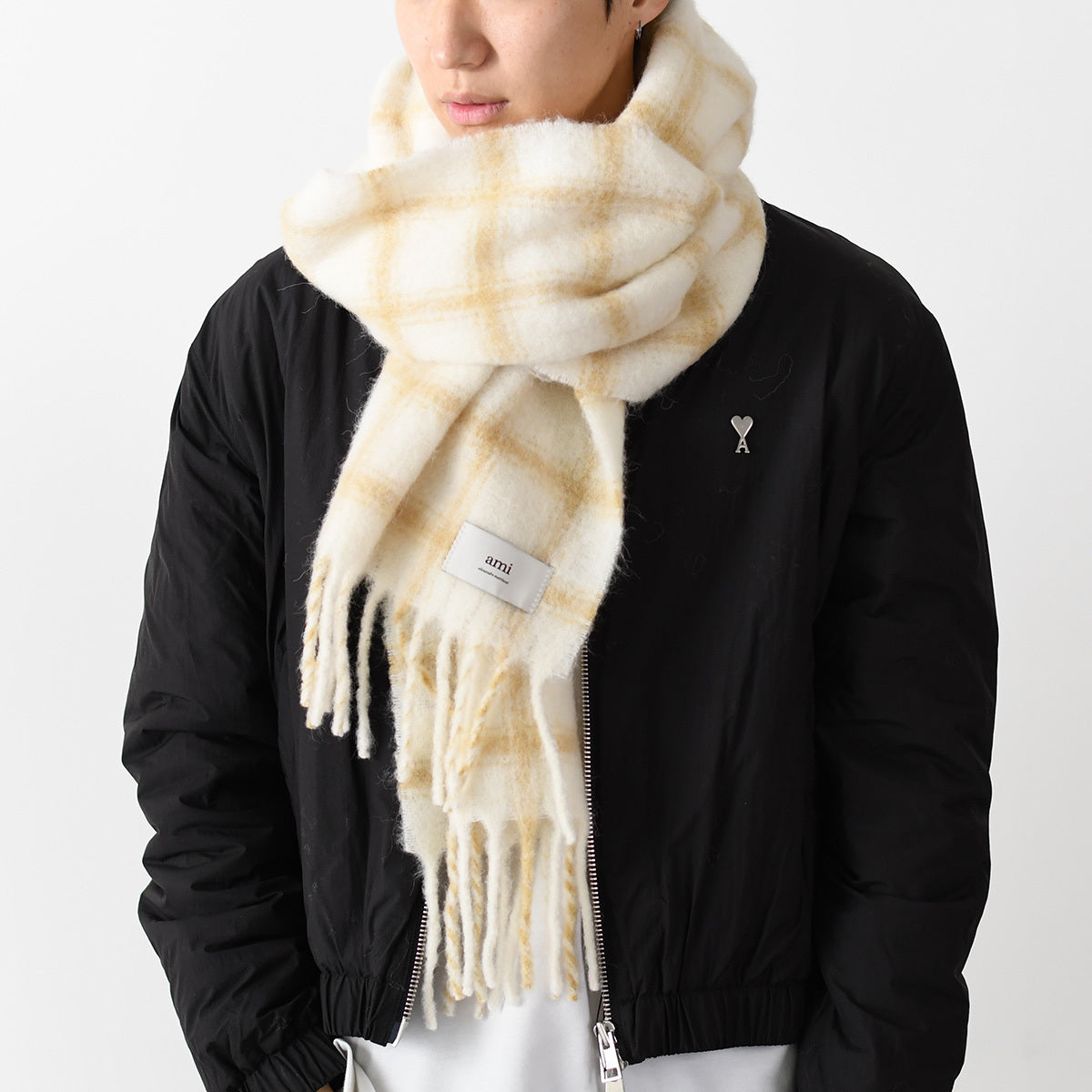 AMI PARIS チェック柄 Amiラベル スカーフ
