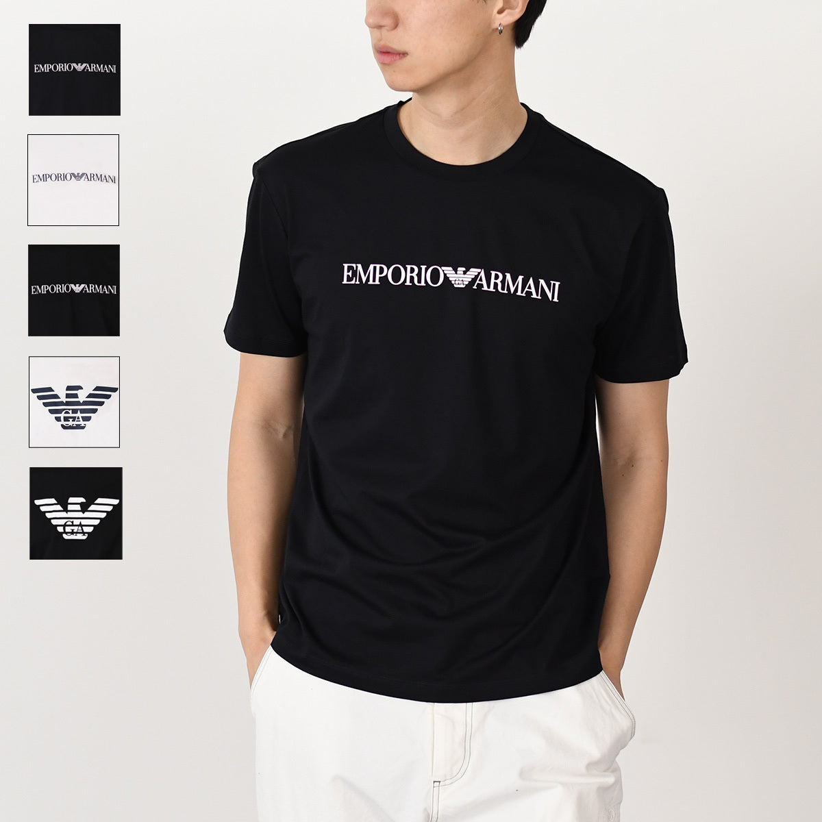 EMPORIO ARMANI 피마저지 로고 프린트 티셔츠 