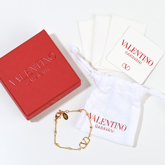VALENTINO Vロゴ メタル x クリスタル ブレスレット