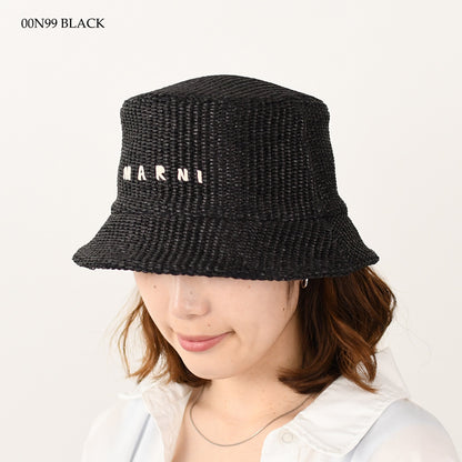 MARNI ラフィア調 バケットハットロゴ刺しゅう入り
