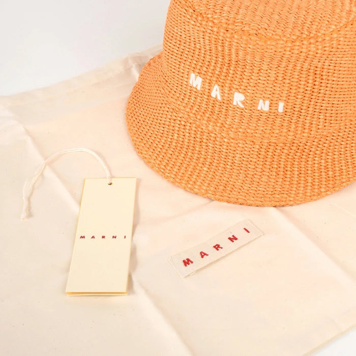MARNI ラフィア調 バケットハットロゴ刺しゅう入り