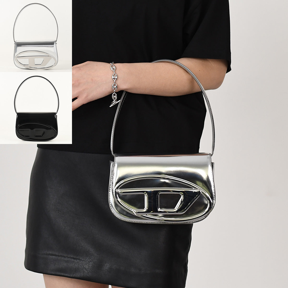 DIESEL 1DR ワンダー ミラーレザーショルダーバッグ