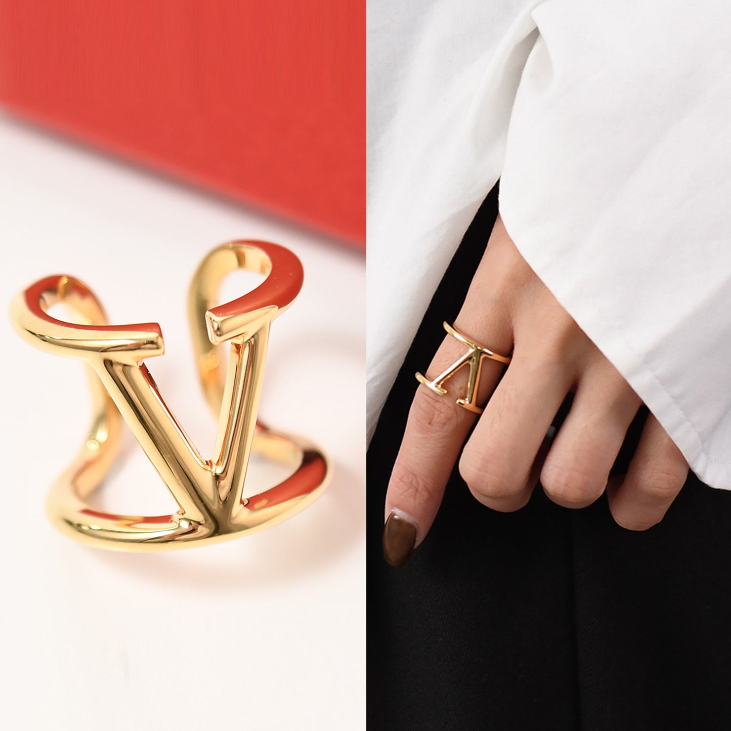 VALENTINO V 로고 시그니처 메탈 링 