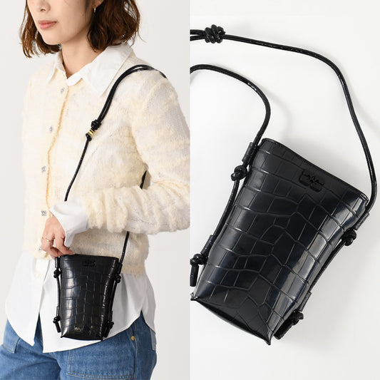 GANNI CROCO PATENT BOU CROSSBODY BAG 